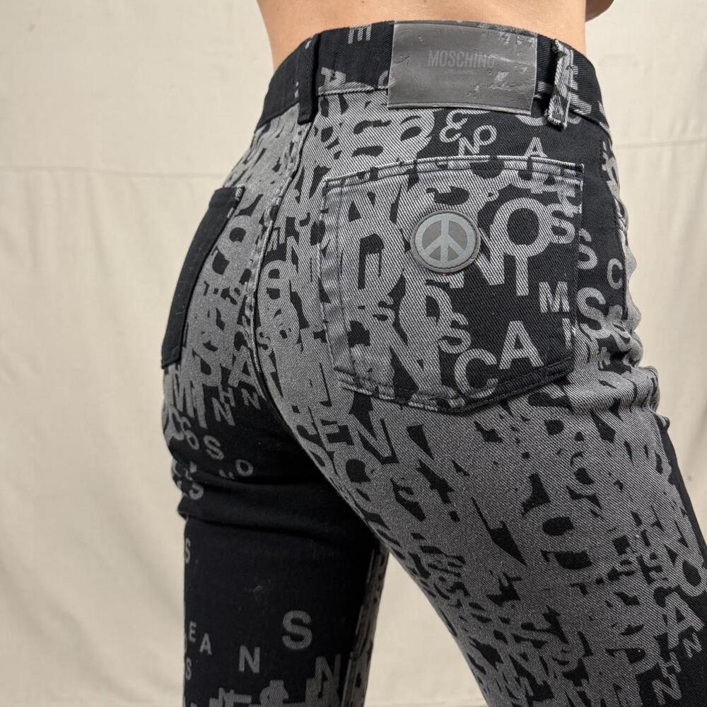 Vintage Moschino Jeans Peace Sign Pants - Y2K Logo Print - Size 28 - Picture 1 of 8